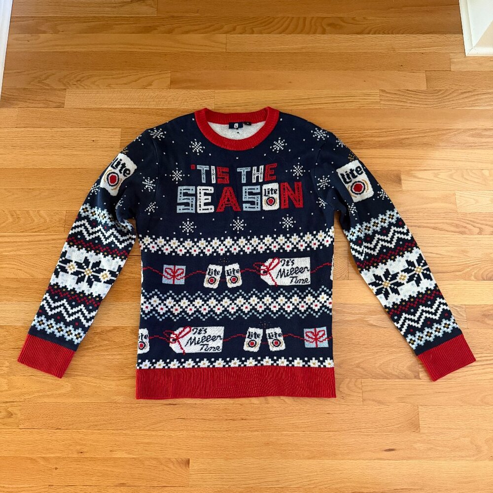 Miller Lite Tis the Season It's Miller Time Ugly Christmas Sweater Size M